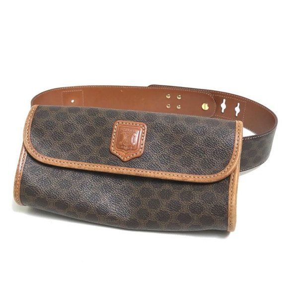 CELINE Macadam 2WAY Cluch Bag Waist Pouch PVC/Leather Brown - Picture 1 of 16